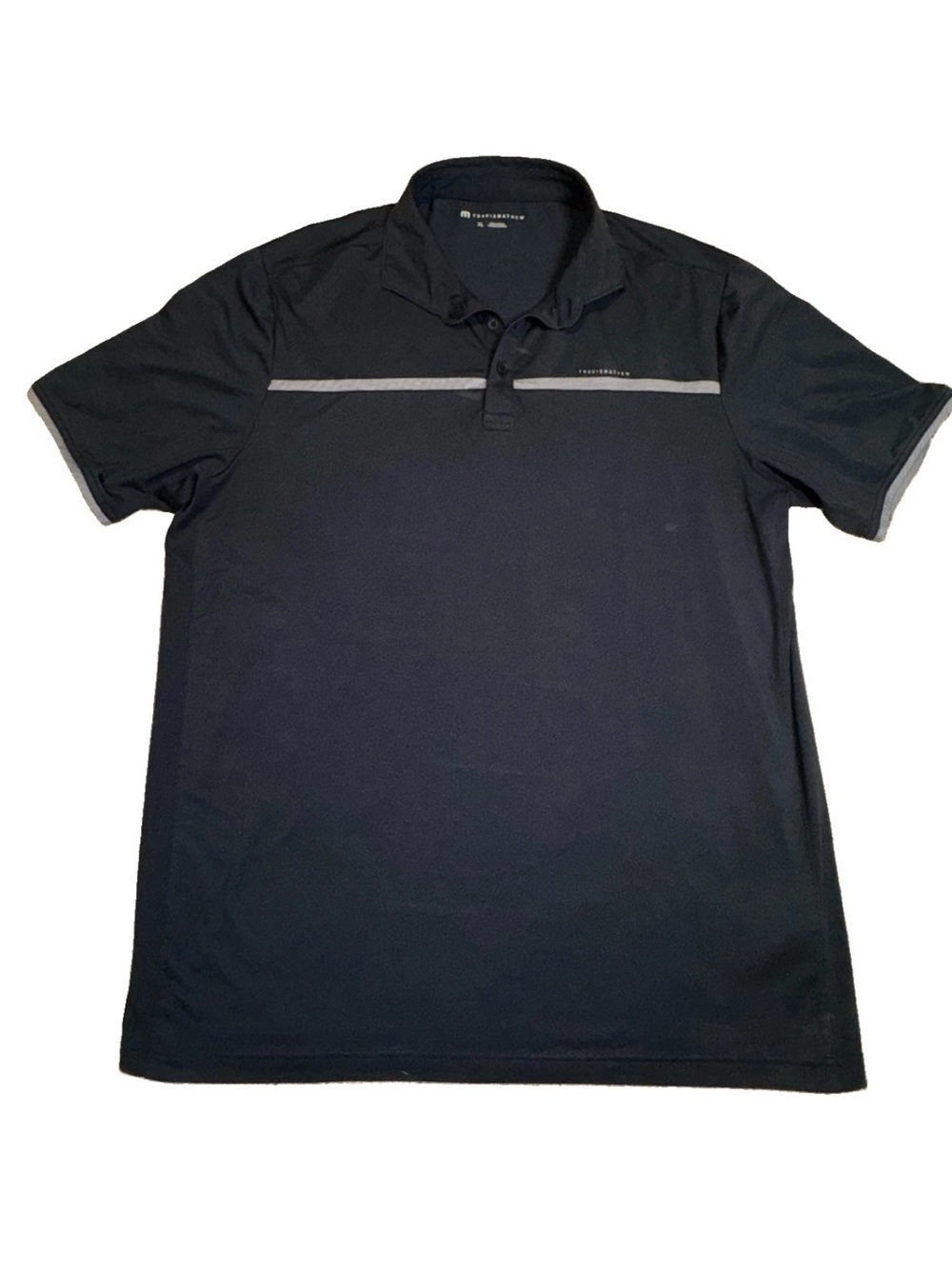 TravisMathew Men’s XL Golf Polo Shirt Black Gray Stripe Stretch Performance